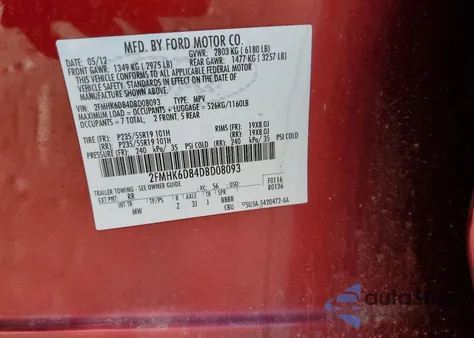 2013 Ford Flex Limited from USA, damaged, VIN 2FMHK6D84DBD08093